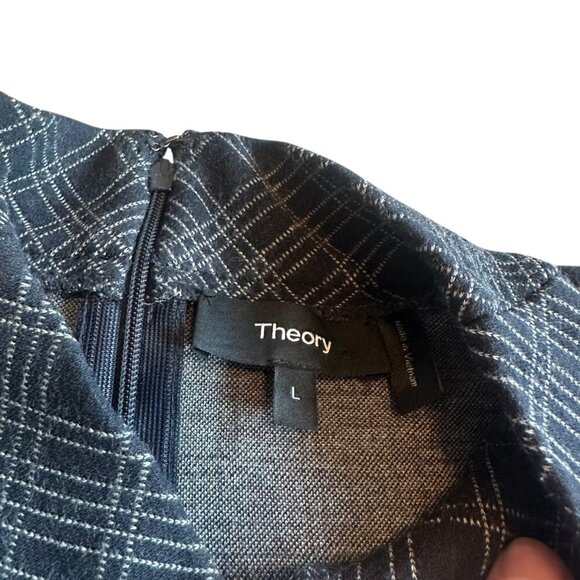 Theory Mock Neck Tunic Structured Knit Top Shirt Blouse Windowpane Size Large - Picture 6 of 11